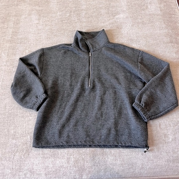 J.Crew Women’s Grey Terry Half-Zip Pointelle Pullover Sweatshirt Size S - Picture 2 of 5